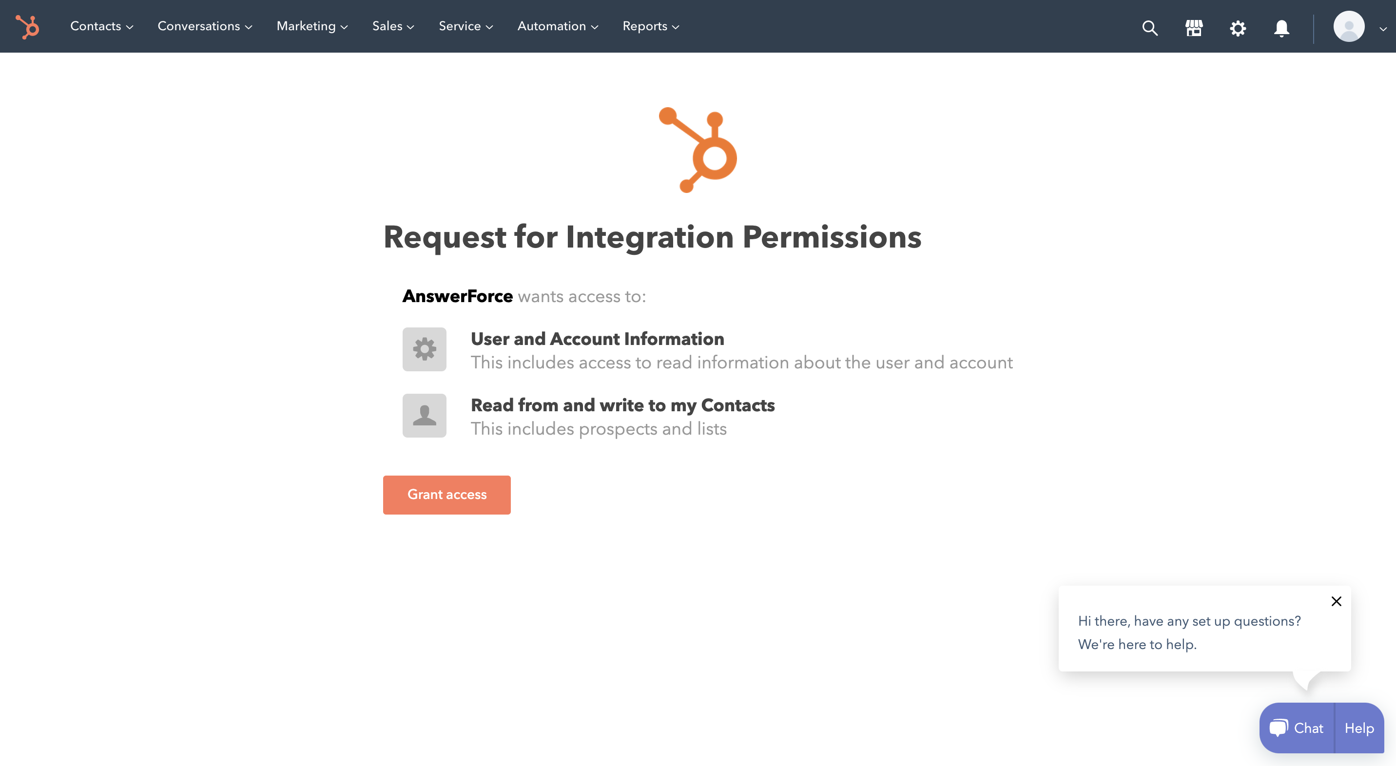 GrantAccess to HubSpotAccount